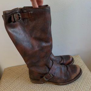 Frye Knee High Veronica Slouch Brown Leather